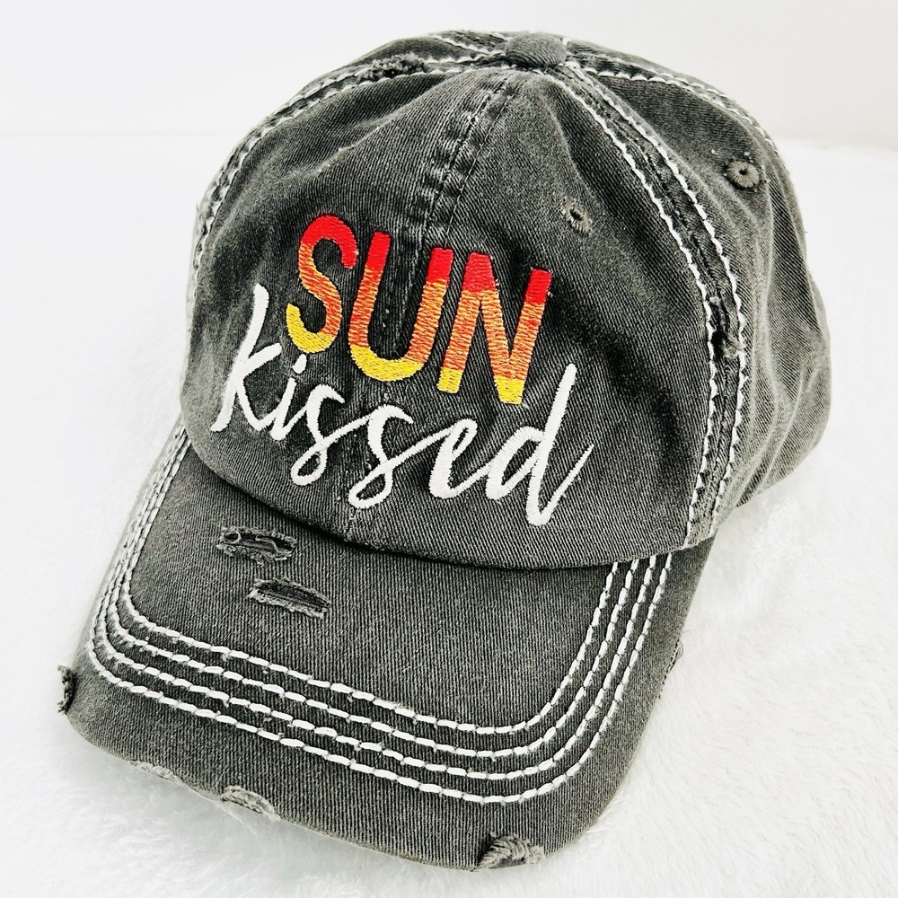 Sun Kissed Distressed Ripped Kbethos Hat Cap Adjustable Strapback Gray Workwear